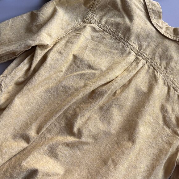 Free People Yellow Long Sleeve Collared Blouse, V-neck Linen Cotton Loose Top - Picture 8 of 8